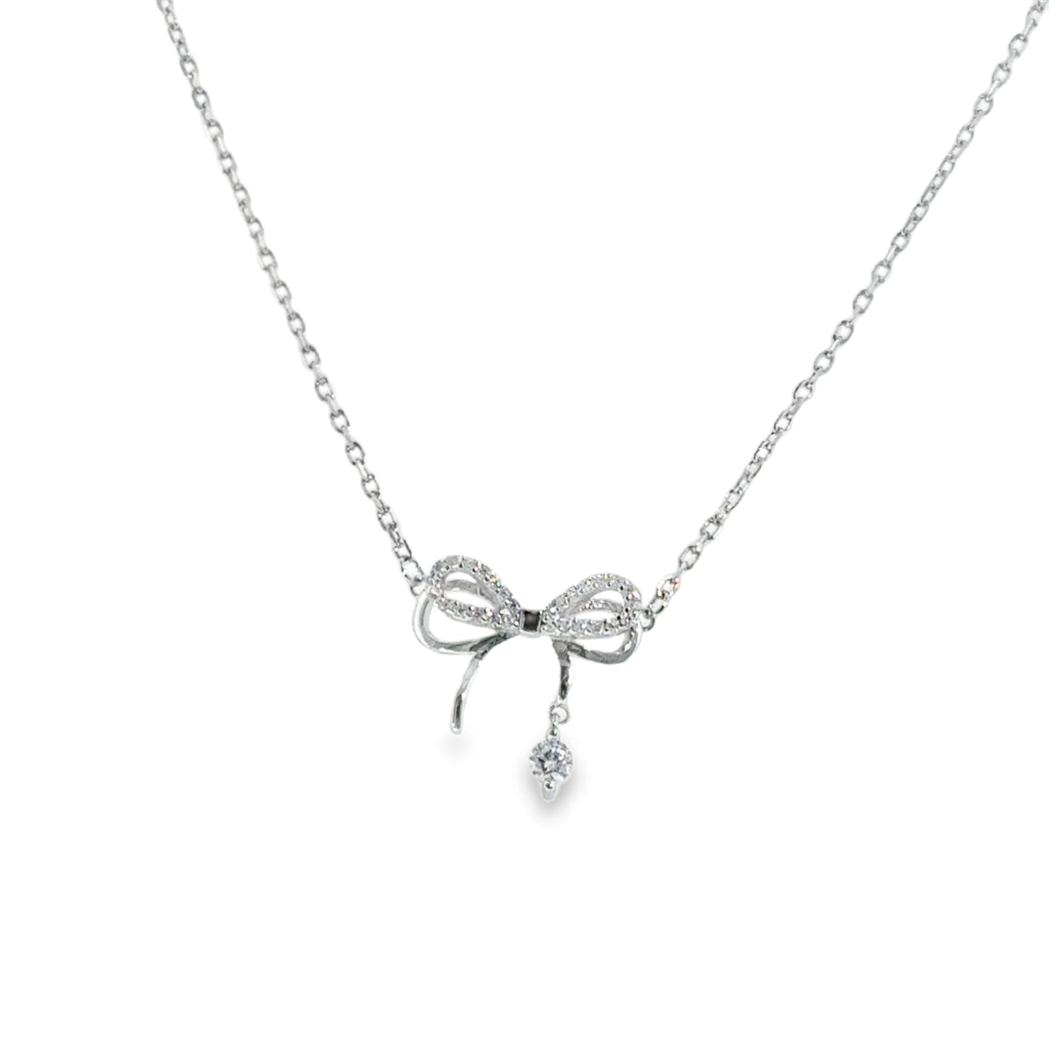Sterling Silver CZ Bow Necklet