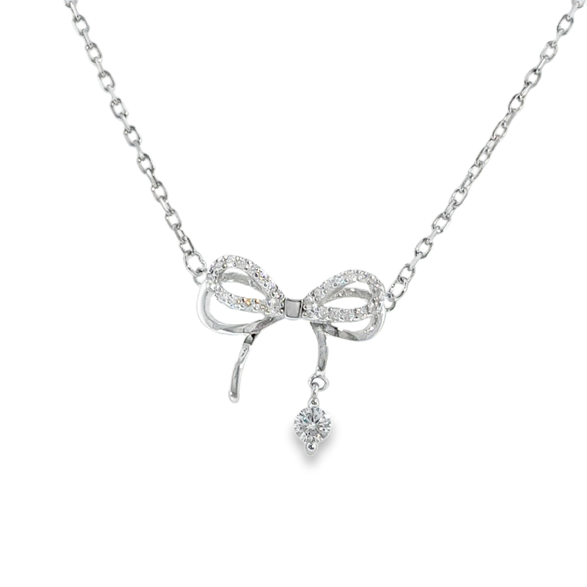 Sterling Silver CZ Bow Necklet