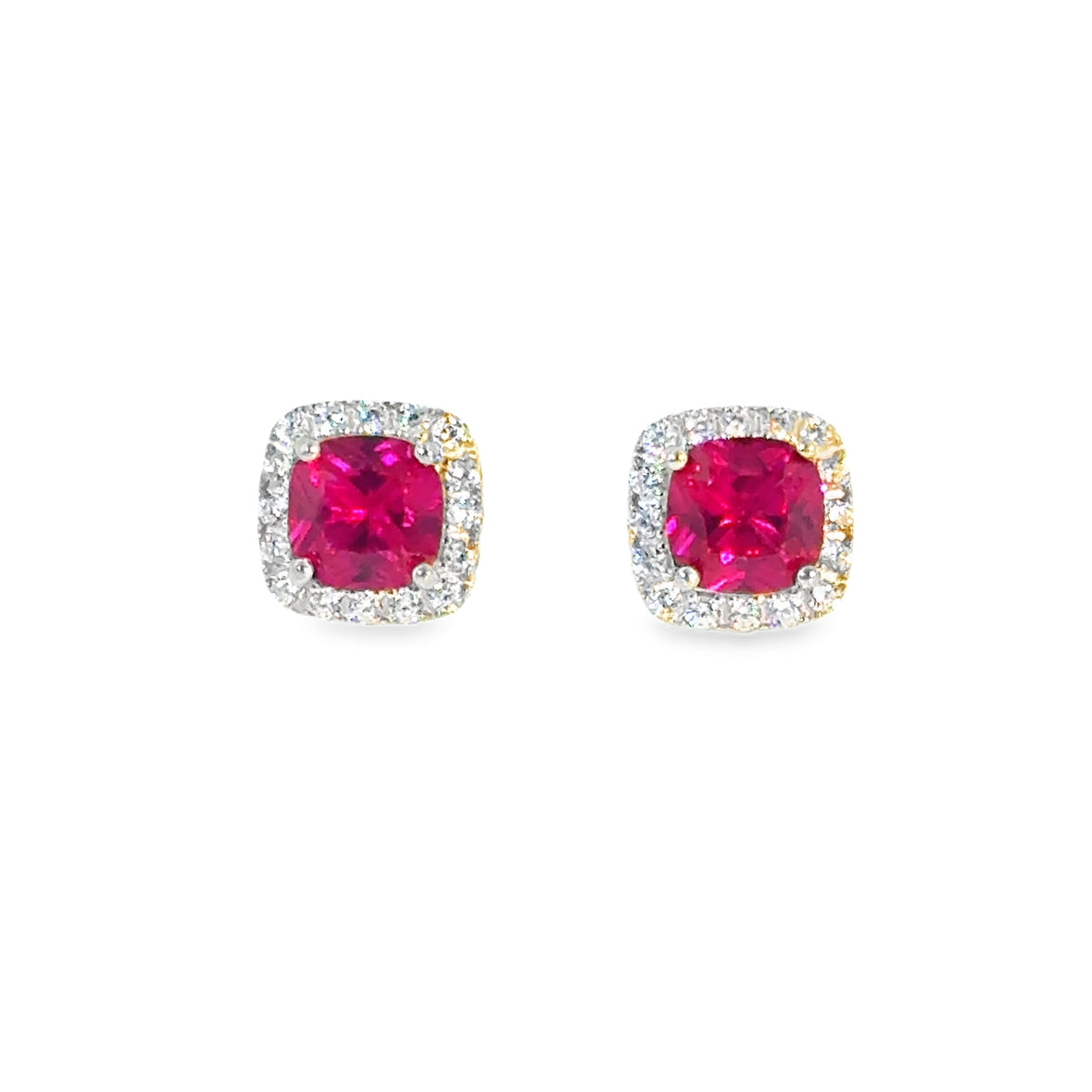 Sterling Silver Red CZ Square Halo Earrings