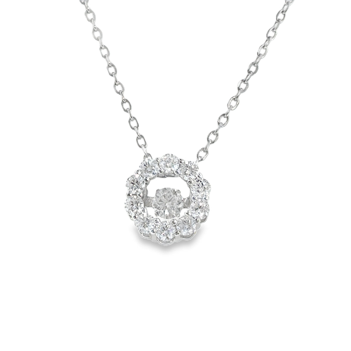 Sterling Silver Open Round CZ Spinning Cluster Necklet