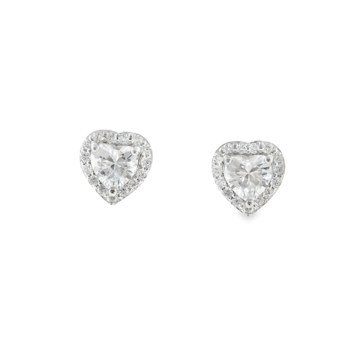 Sterling Silver CZ Heart Halo Earrings