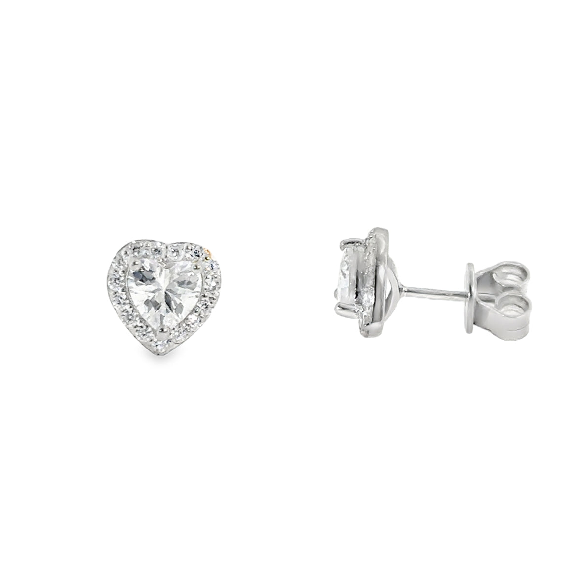 Sterling Silver CZ Heart Halo Earrings