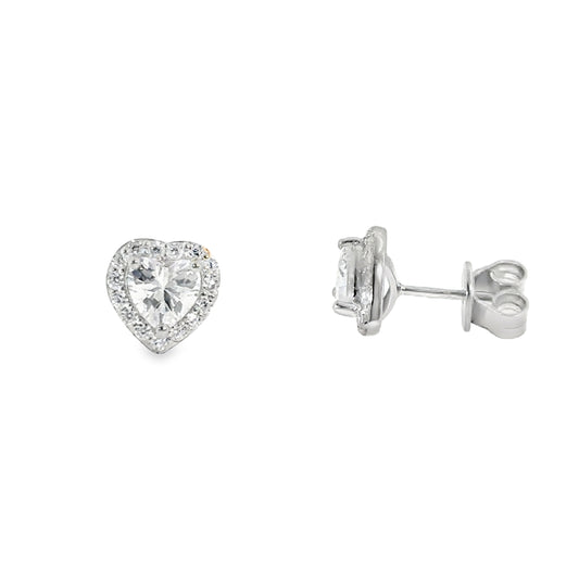 Sterling Silver CZ Heart Halo Earrings