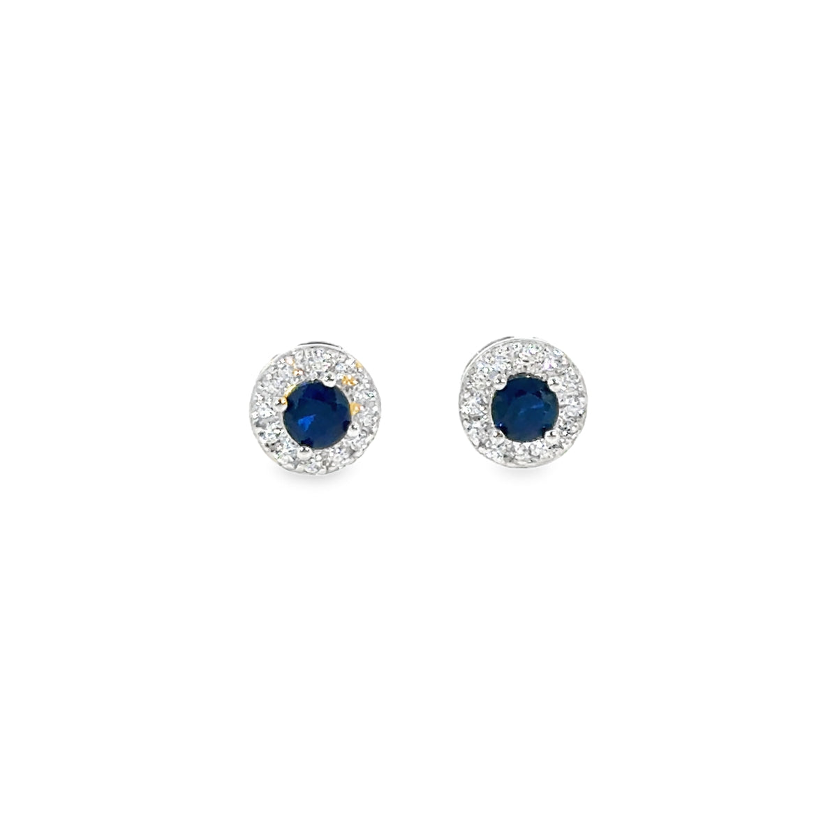 Sterling Silver CZ Round Blue Halo Earrings