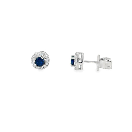 Sterling Silver CZ Round Blue Halo Earrings