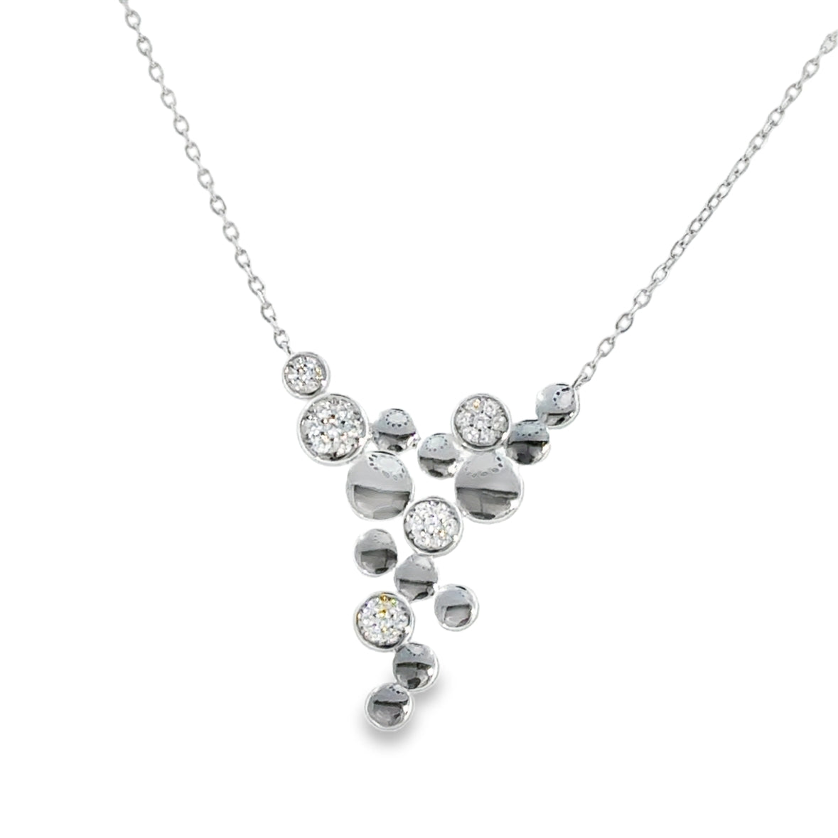 Sterling Silver Pave CZ and Polished Disc Necklet