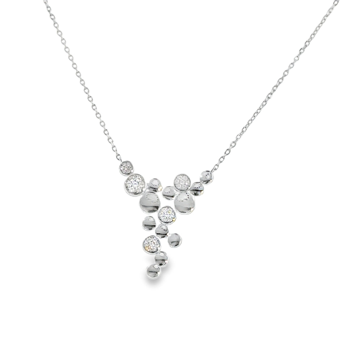 Sterling Silver Pave CZ and Polished Disc Necklet