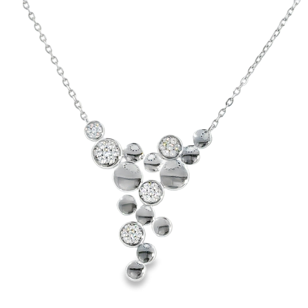 Sterling Silver Pave CZ and Polished Disc Necklet