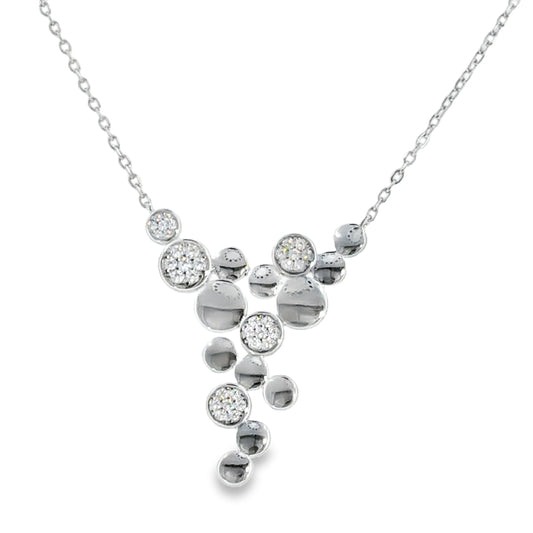 Sterling Silver Pave CZ and Polished Disc Necklet