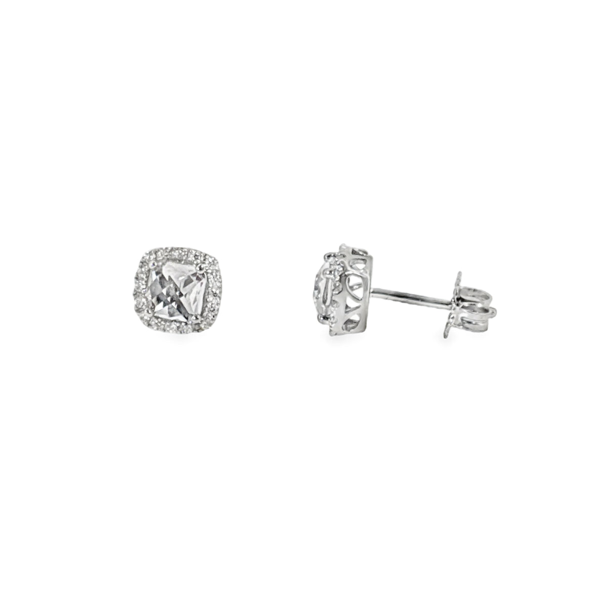 Sterling Silver CZ Square Halo Earrings