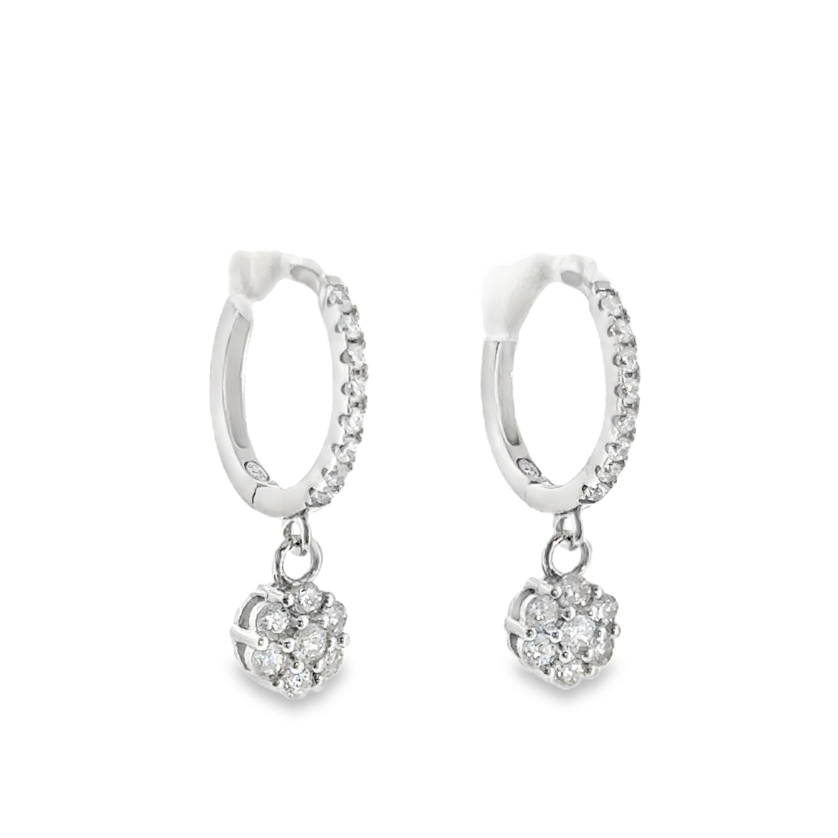 Sterling Silver CZ Flower Cluster Drop Huggie Earrings
