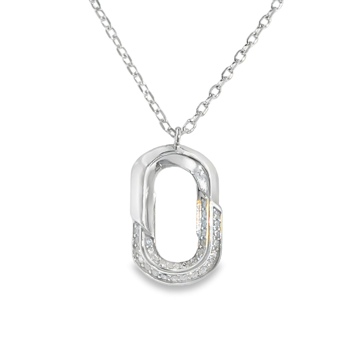 Sterling Silver CZ and Polished Open Oval Necklet