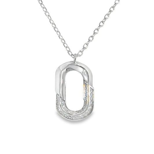 Sterling Silver CZ and Polished Open Oval Necklet