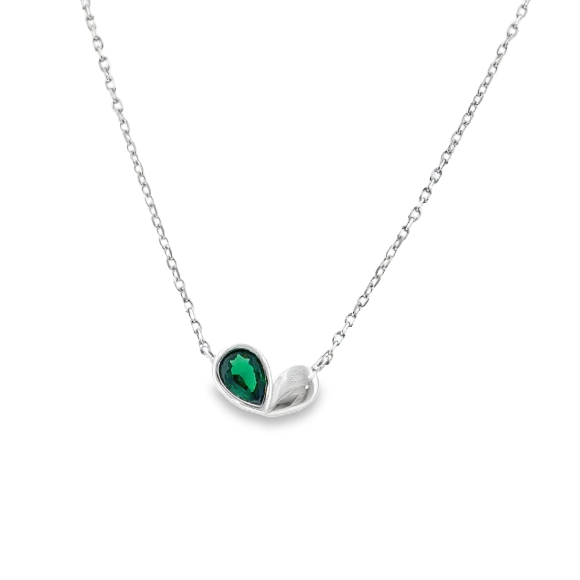Sterling Silver Double Pear Rubover Green CZ Necklet