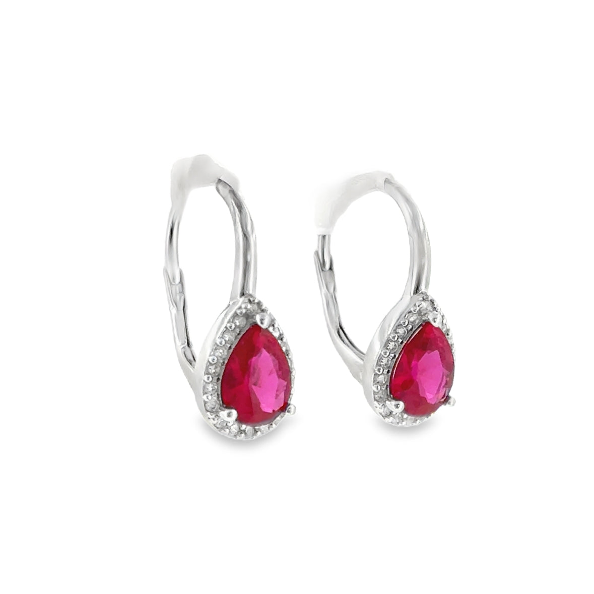 Sterling Silver Red CZ Pear Halo Earrings