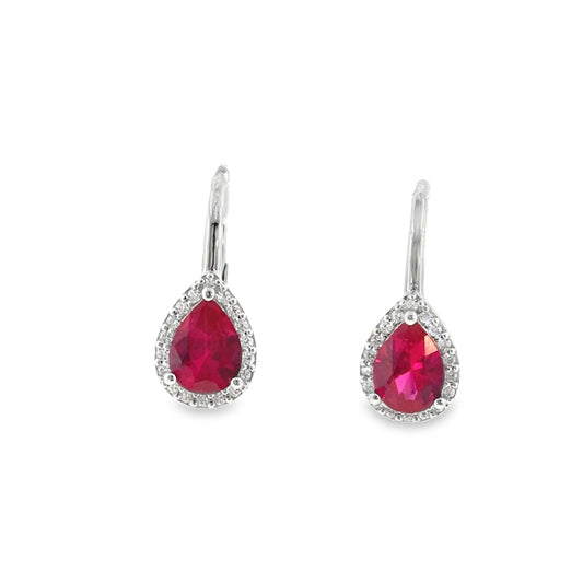 Sterling Silver Red CZ Pear Halo Earrings