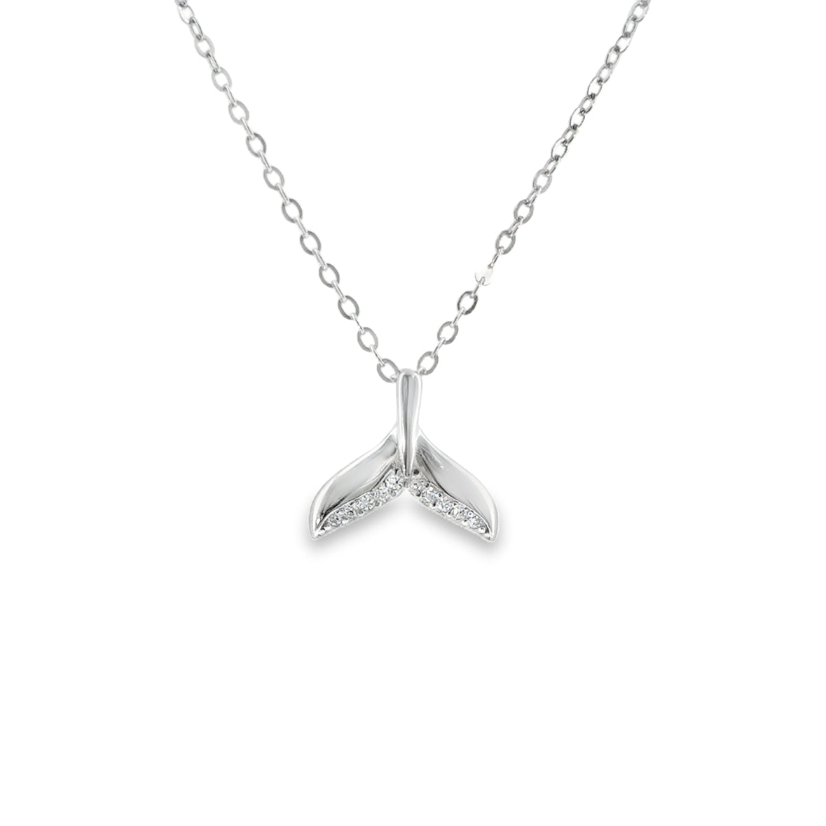 Sterling Silver CZ Whale Tail Necklet