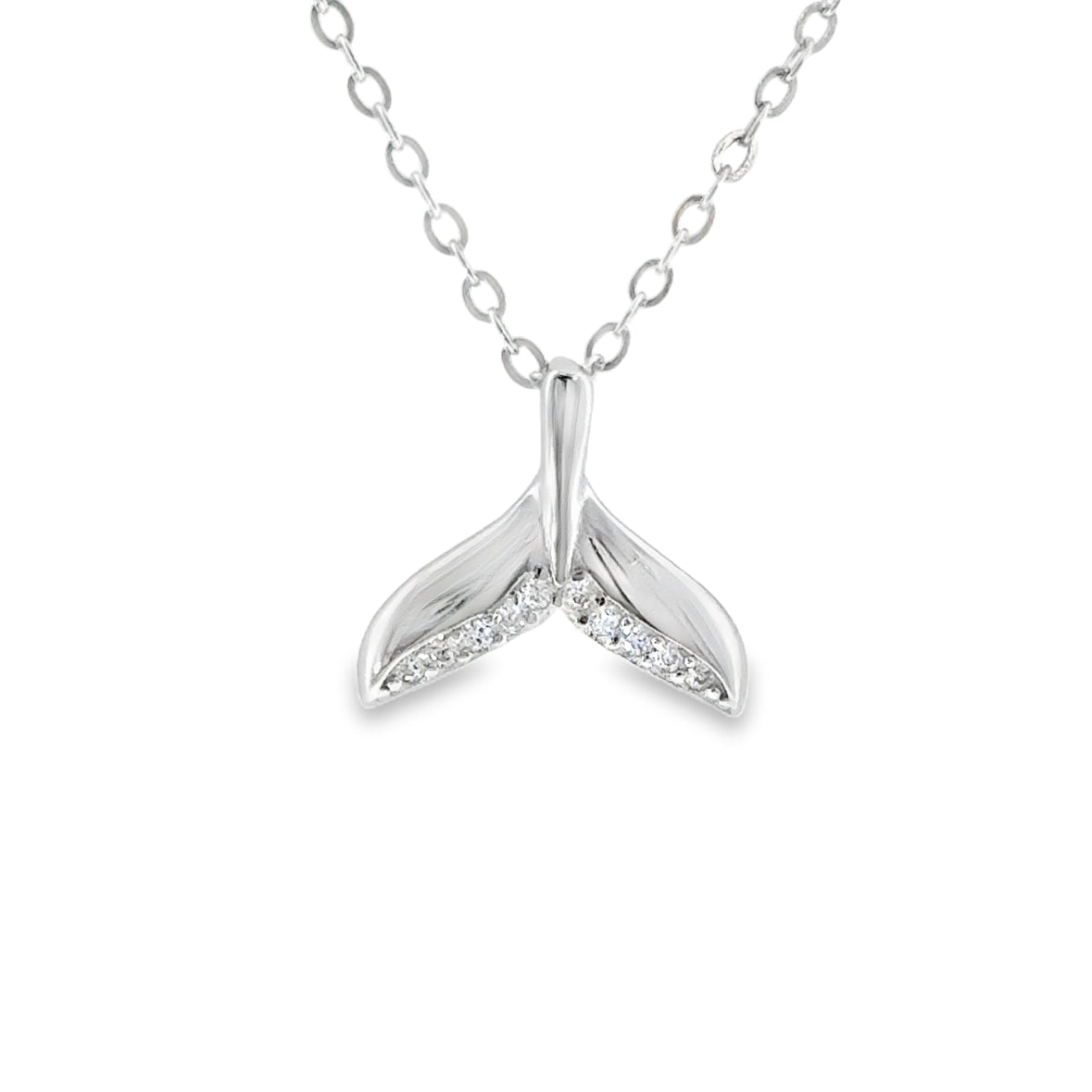 Sterling Silver CZ Whale Tail Necklet