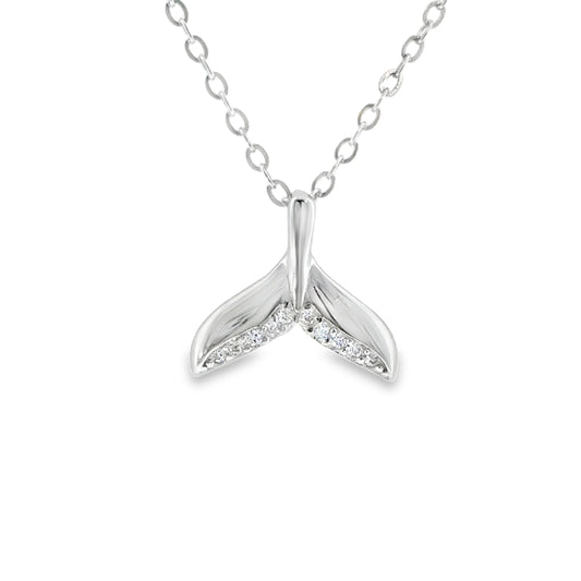 Sterling Silver CZ Whale Tail Necklet