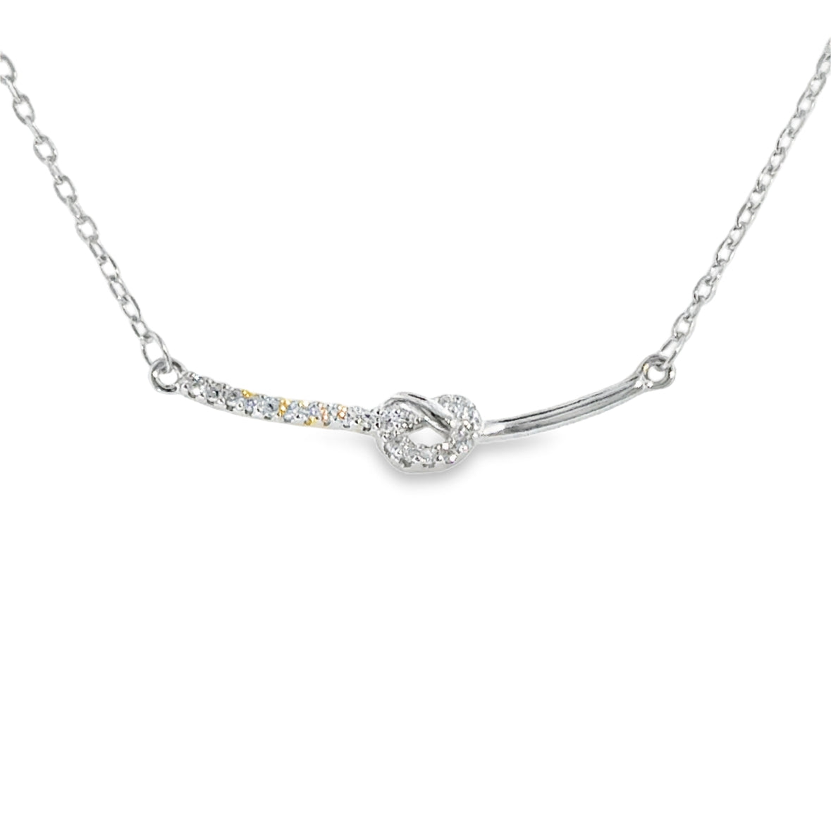 Sterling Silver CZ and Polished Knot Hammock Necklet