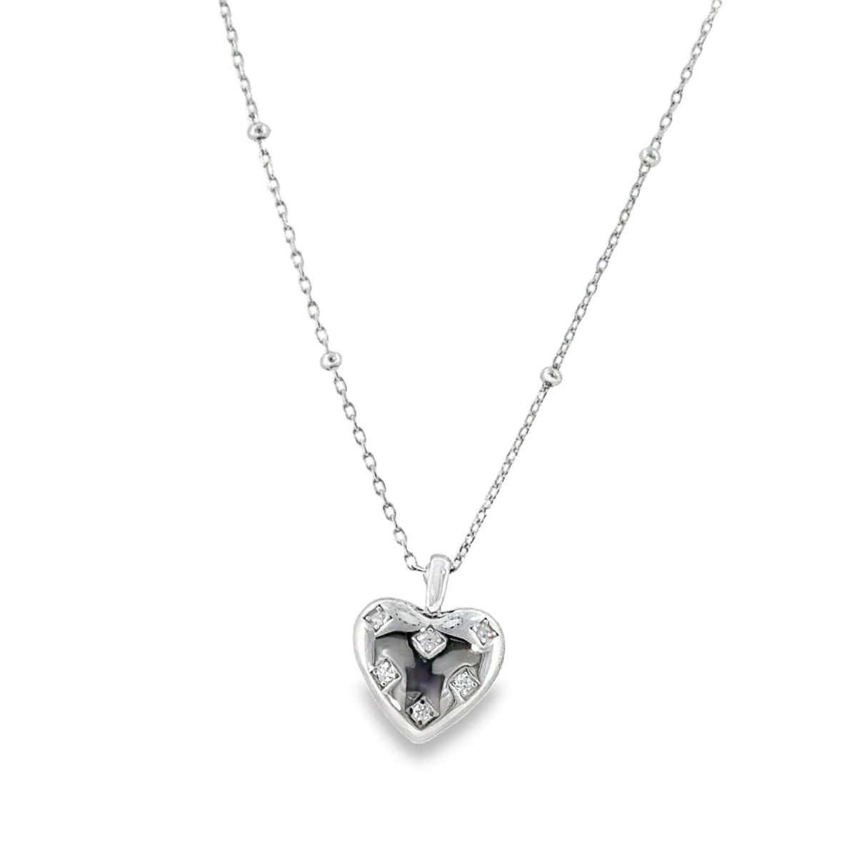 Sterling Silver CZ Bubble Heart Necklet