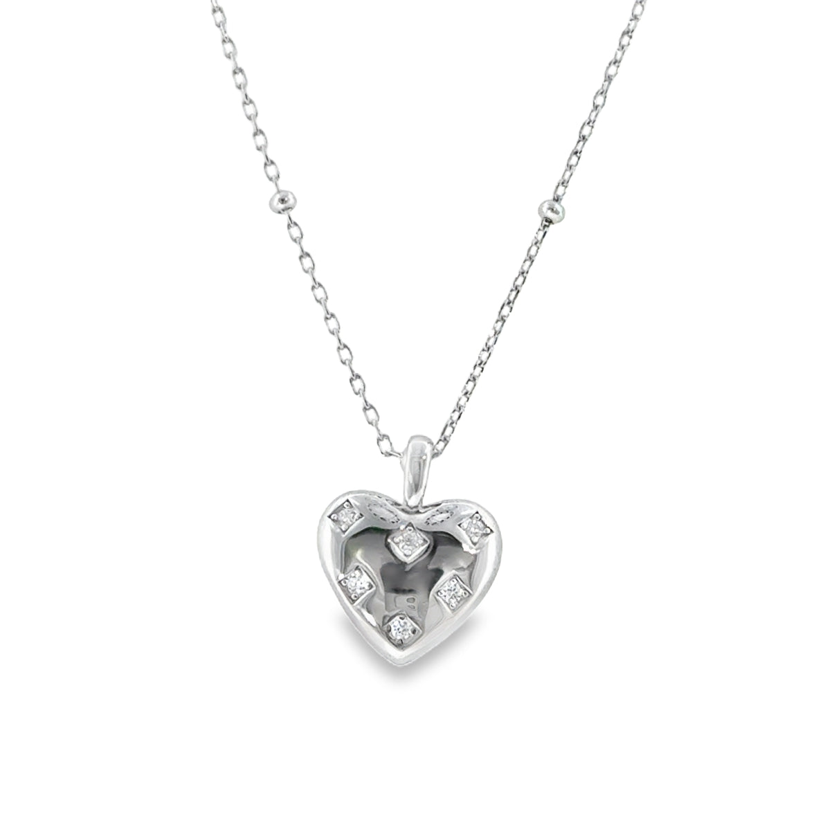 Sterling Silver CZ Bubble Heart Necklet