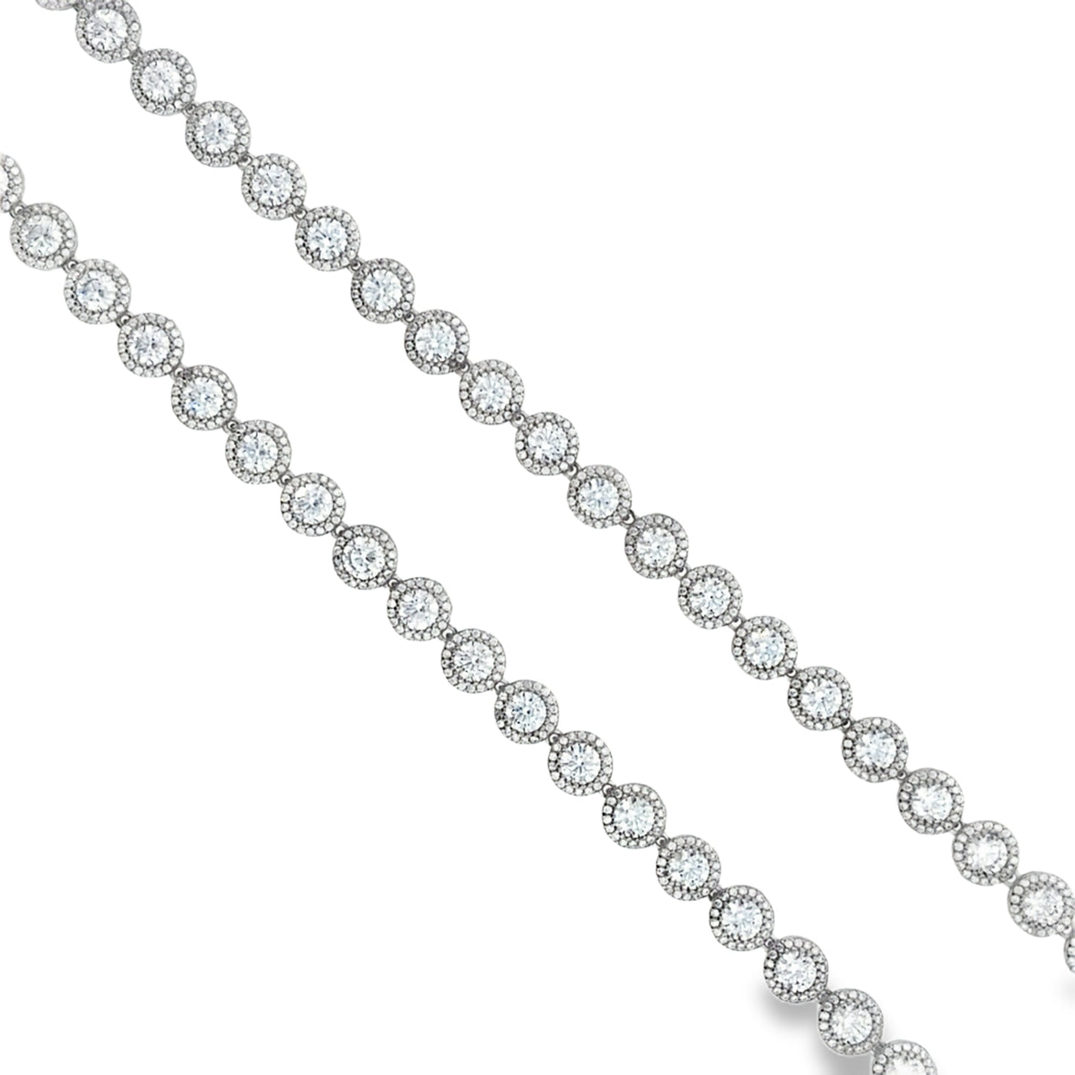 Sterling Silver Round CZ Cluster Tennis Necklet