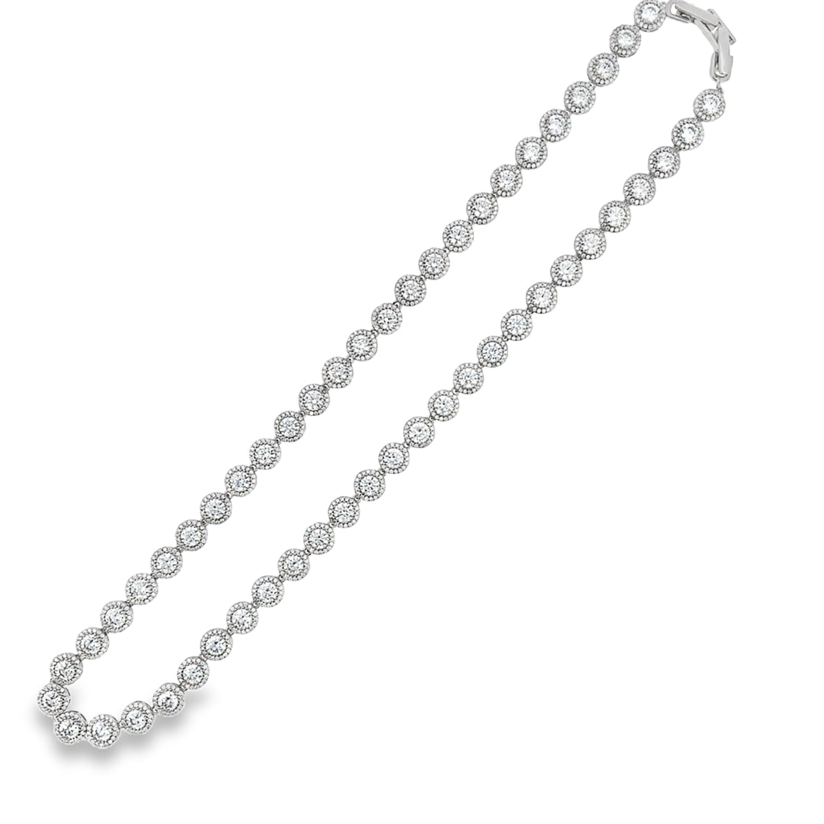 Sterling Silver Round CZ Cluster Tennis Necklet