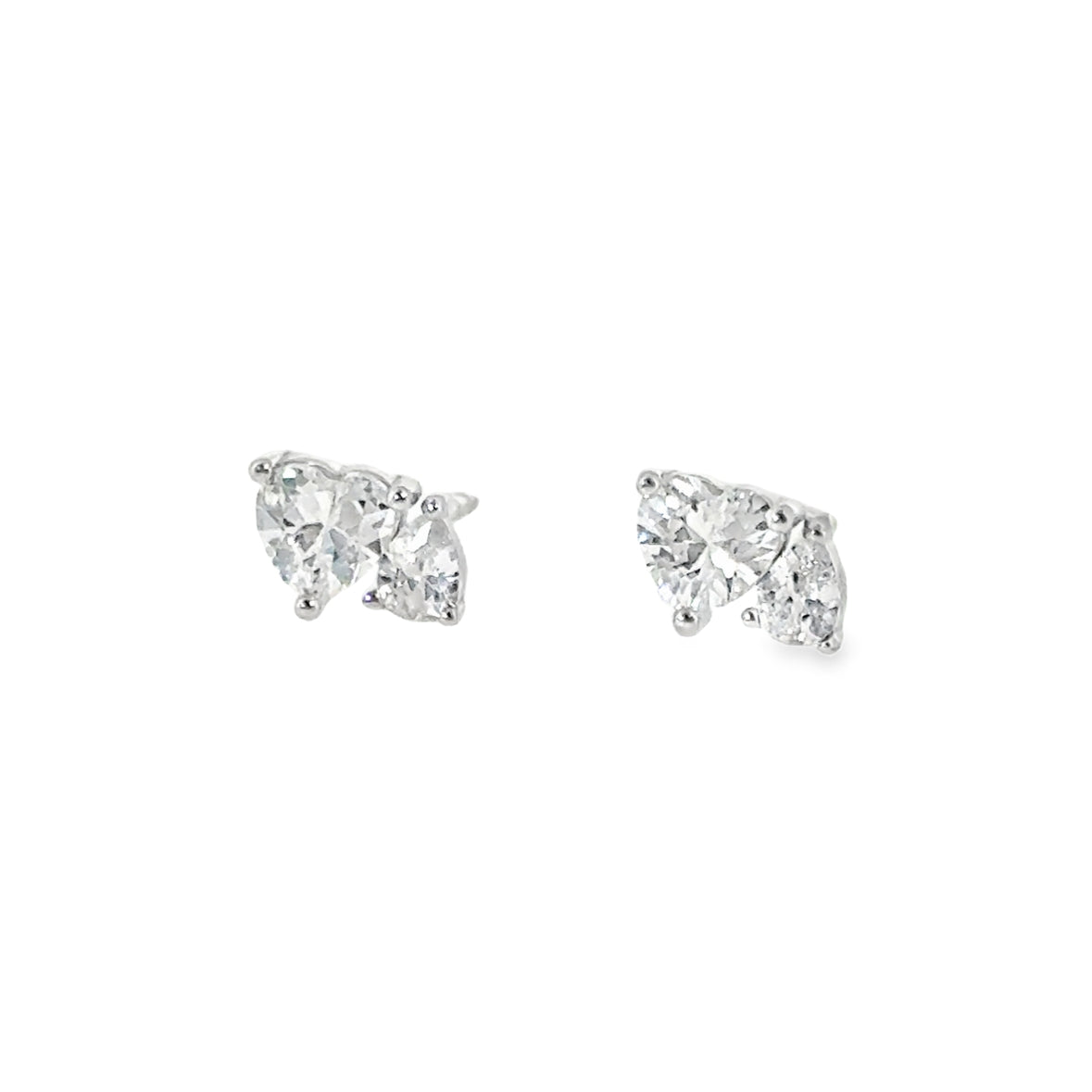 Sterling Silver CZ Heart & Pear Moi Et Toi Earrings