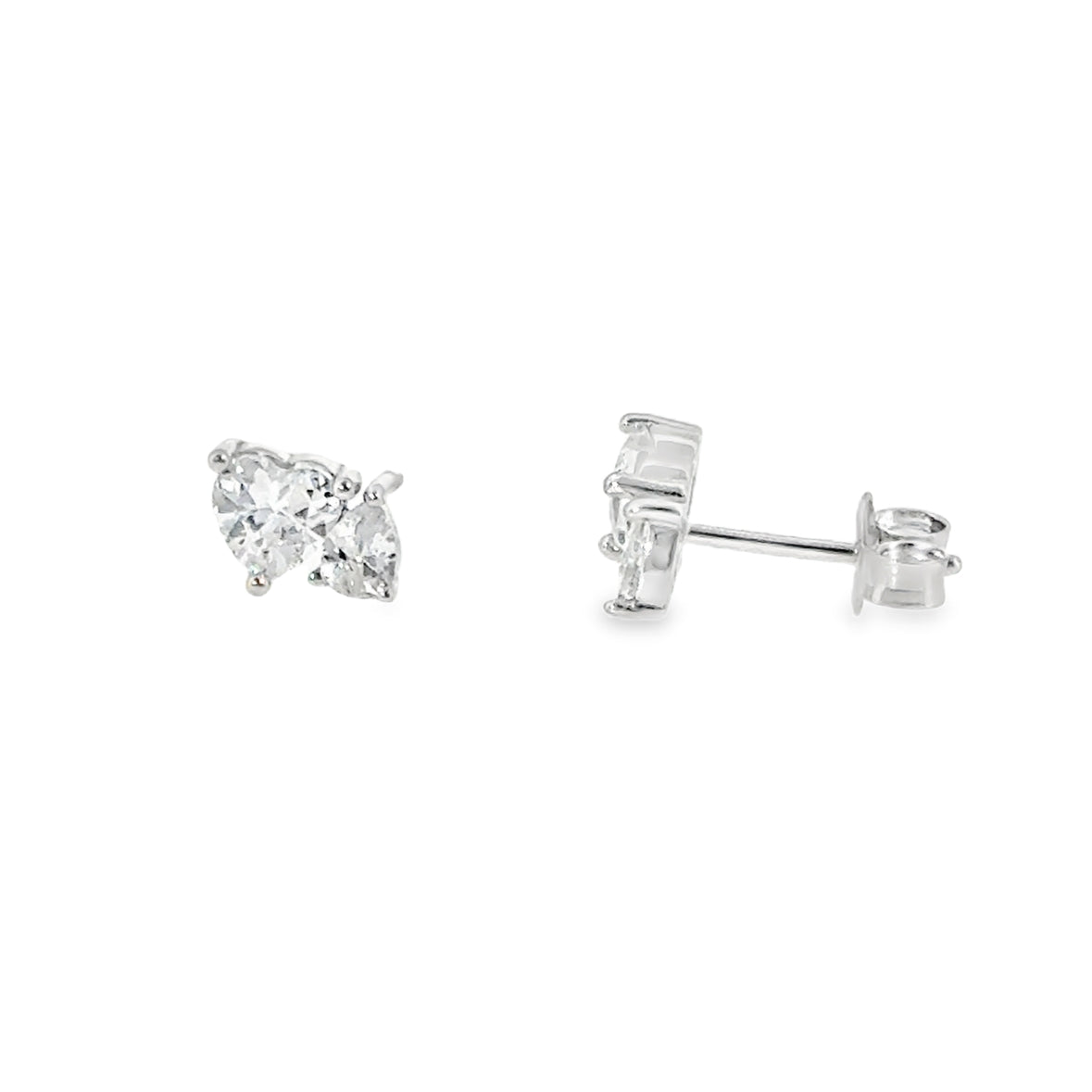 Sterling Silver CZ Heart & Pear Moi Et Toi Earrings