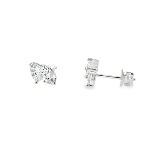 Sterling Silver CZ Heart & Pear Moi Et Toi Earrings
