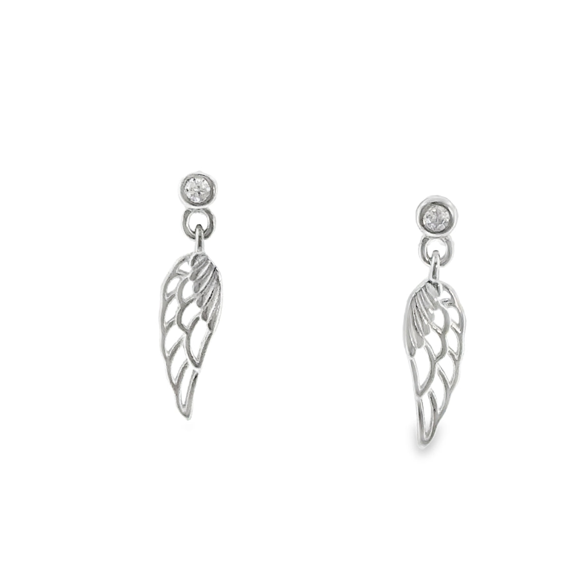 Sterling Silver CZ Wing Drop Earrings