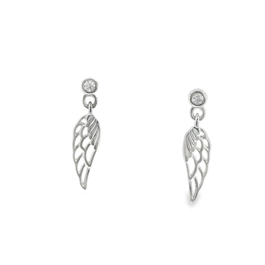 Sterling Silver CZ Wing Drop Earrings