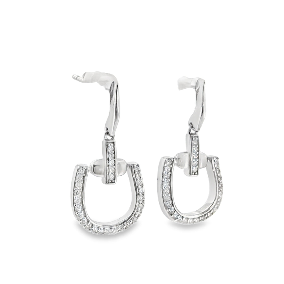 Sterling Silver CZ Horseshoe Drop Earrings