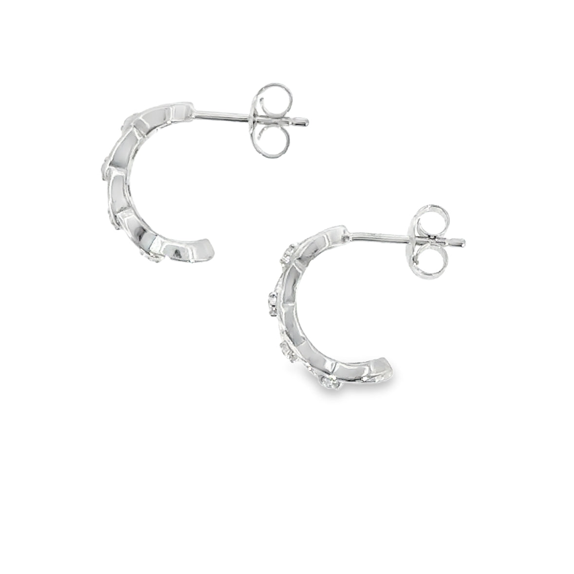 Sterling Silver CZ Chain Link 1/2 Hoop Earrings