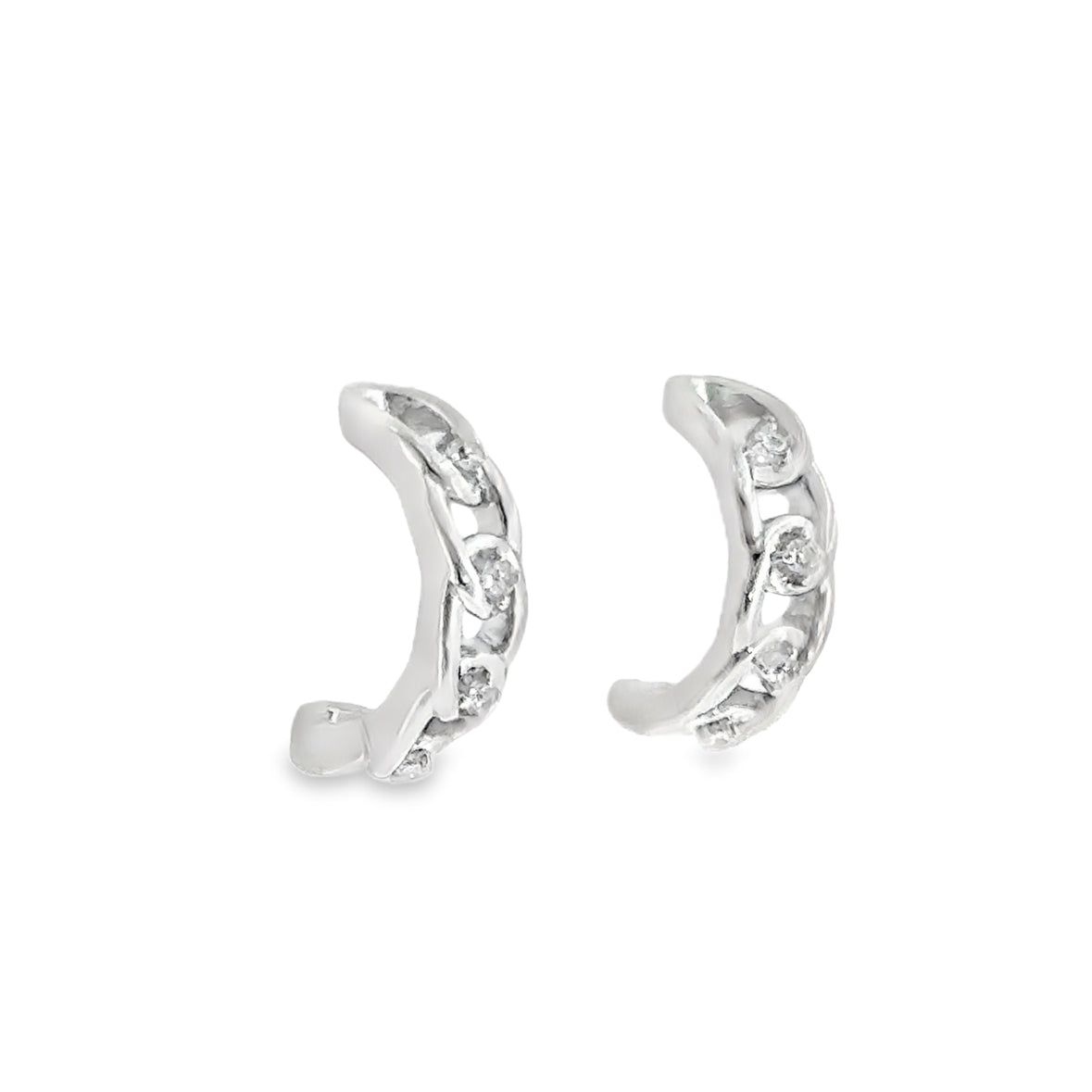 Sterling Silver CZ Chain Link 1/2 Hoop Earrings