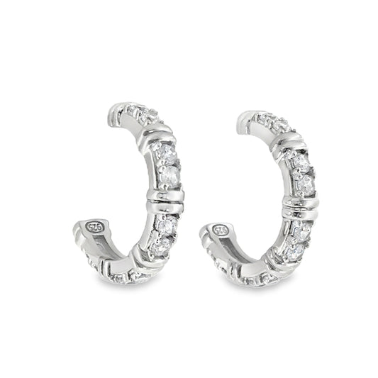 Sterling Silver CZ & Bar 1/2 Hoop Earrings