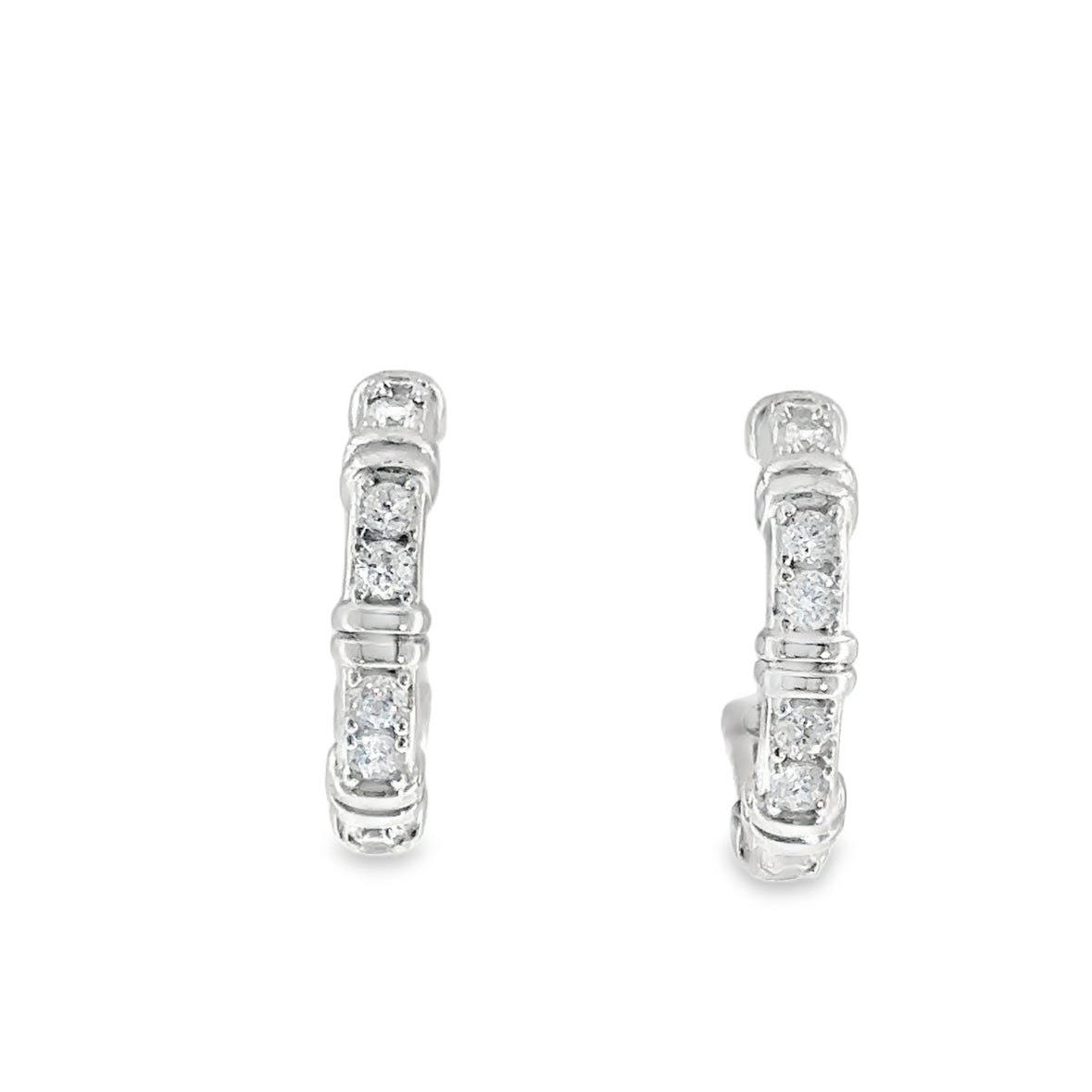 Sterling Silver CZ & Bar 1/2 Hoop Earrings