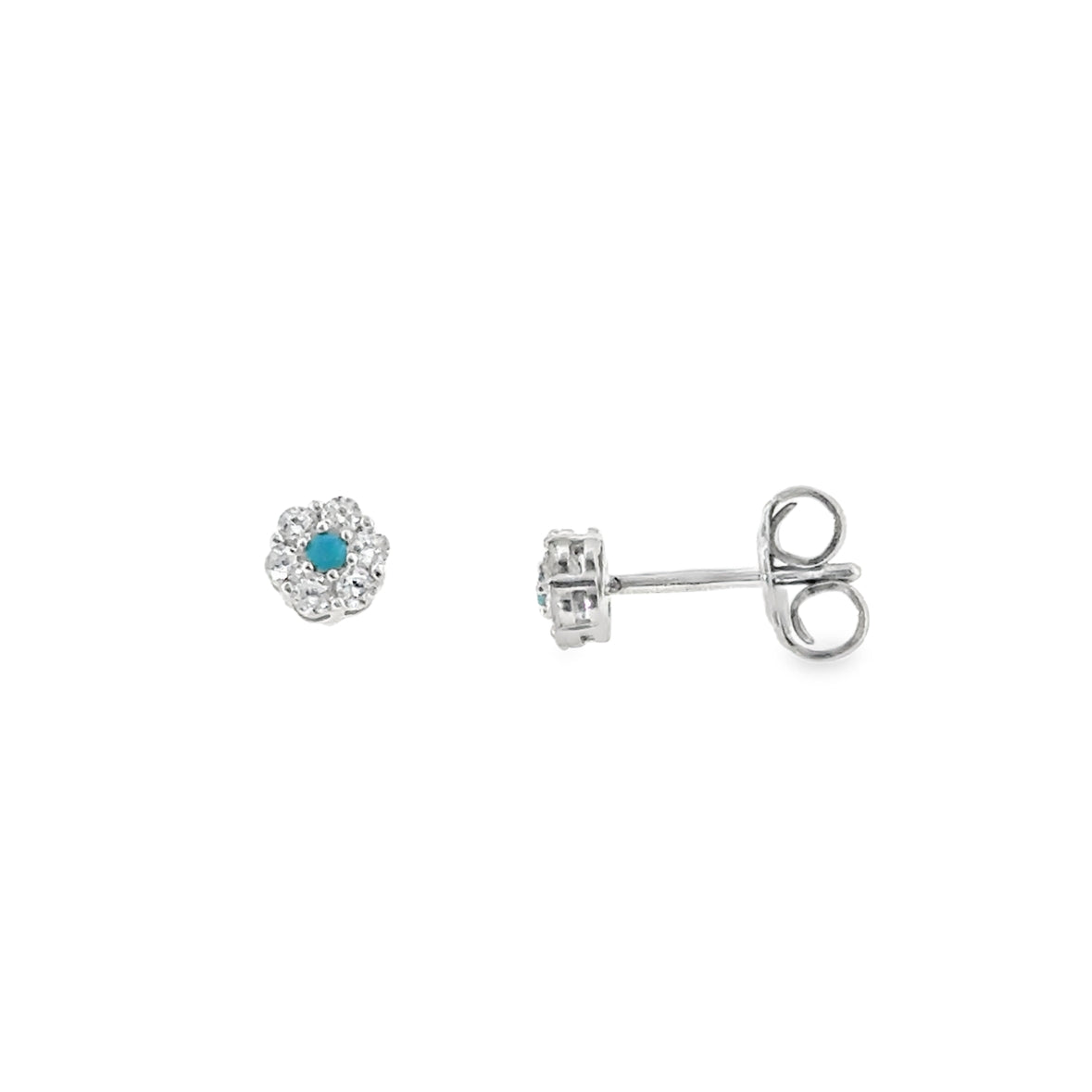 Sterling Silver CZ & Blue Flower Earrings