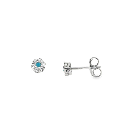 Sterling Silver CZ & Blue Flower Earrings