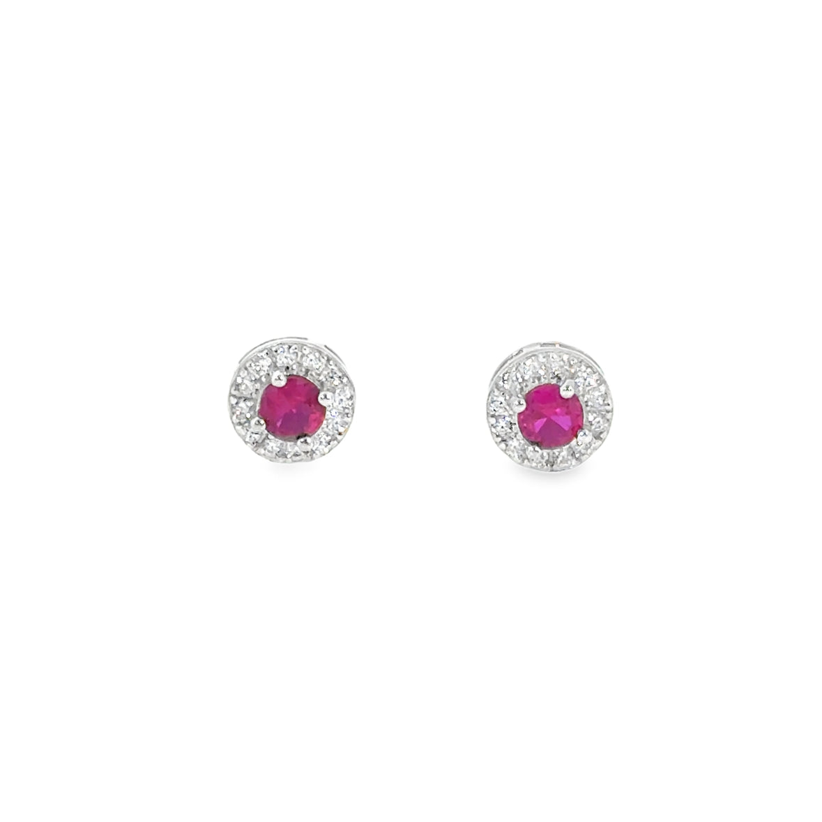 Sterling Silver Red CZ Round Halo Earrings