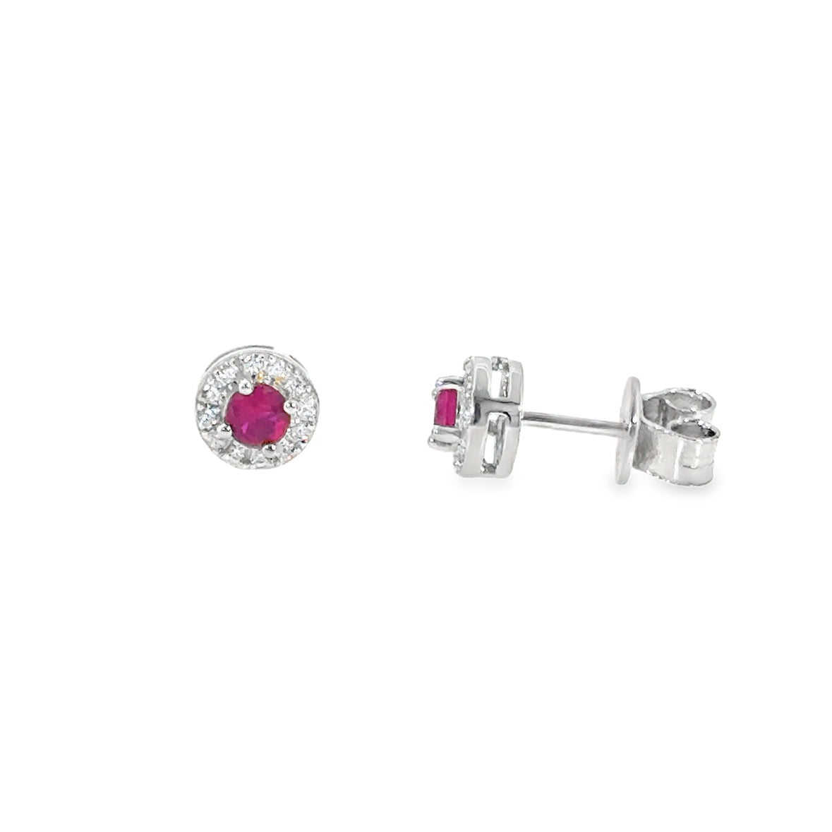 Sterling Silver Red CZ Round Halo Earrings