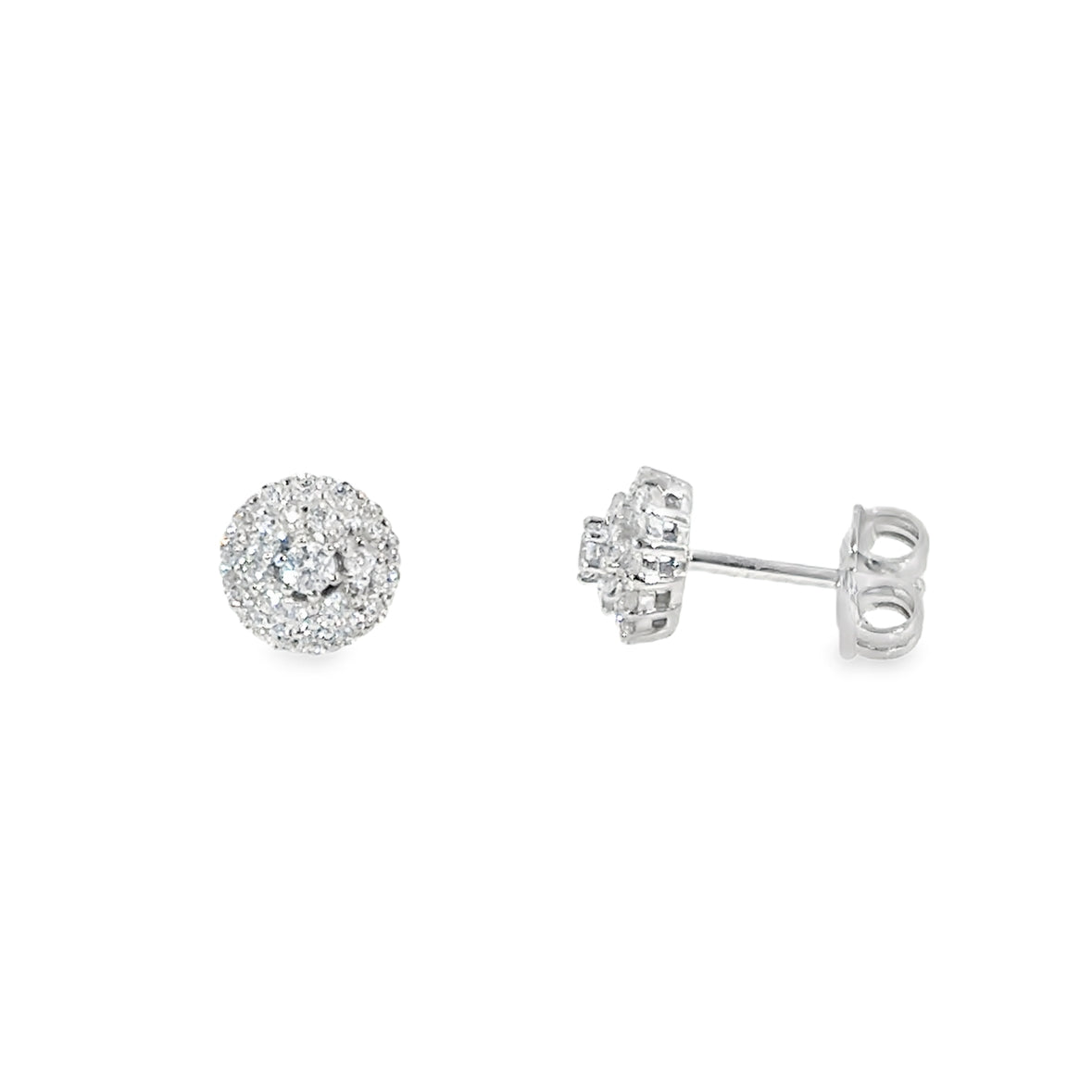 Sterling Silver Round CZ Cluster Earrings