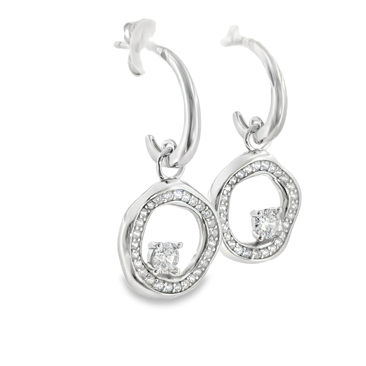 Sterling Silver CZ Open Circle Drop Earrings