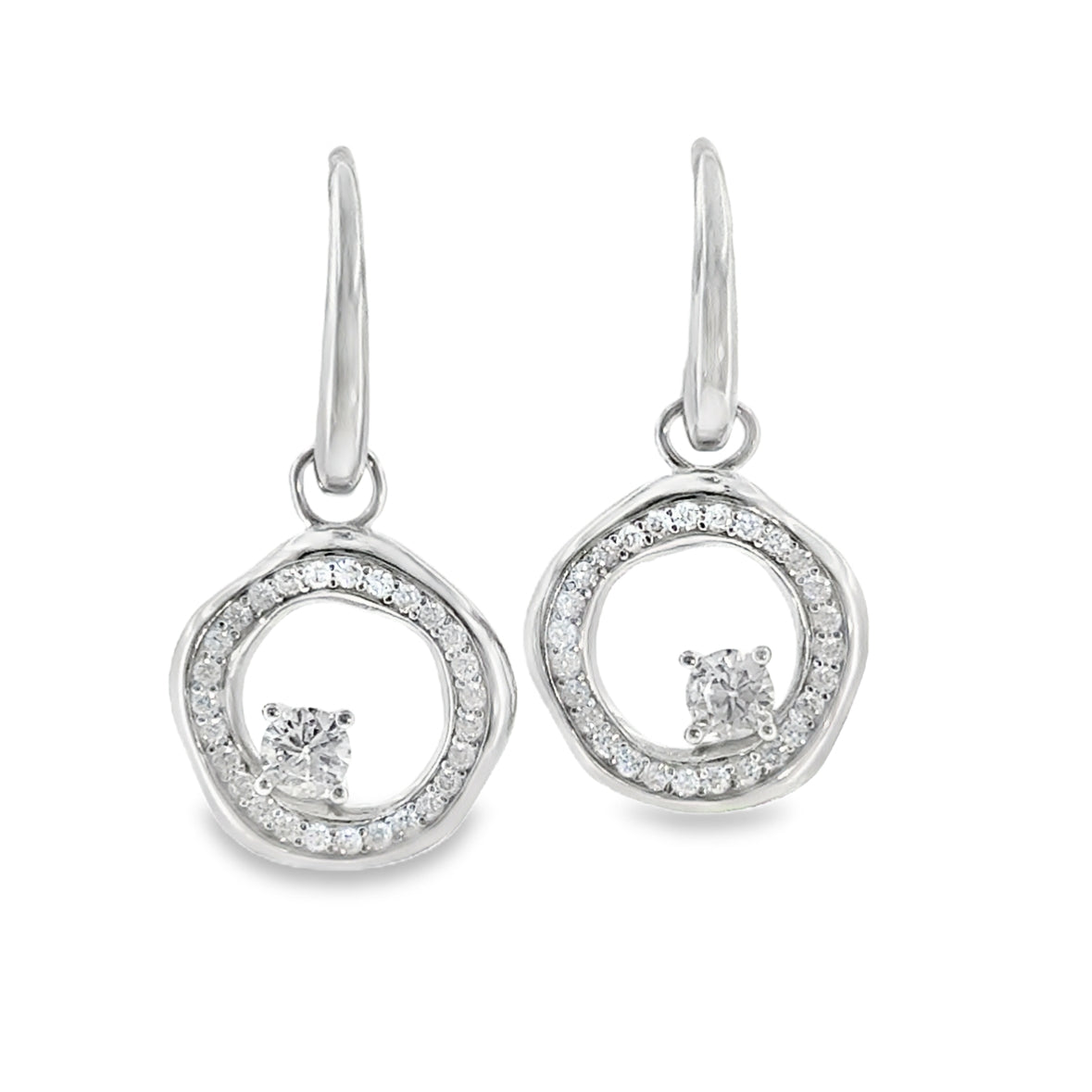 Sterling Silver CZ Open Circle Drop Earrings