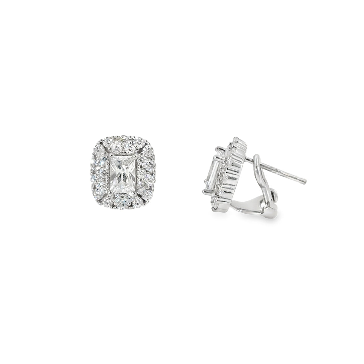 Sterling Silver CZ Rectangular Halo Earrings