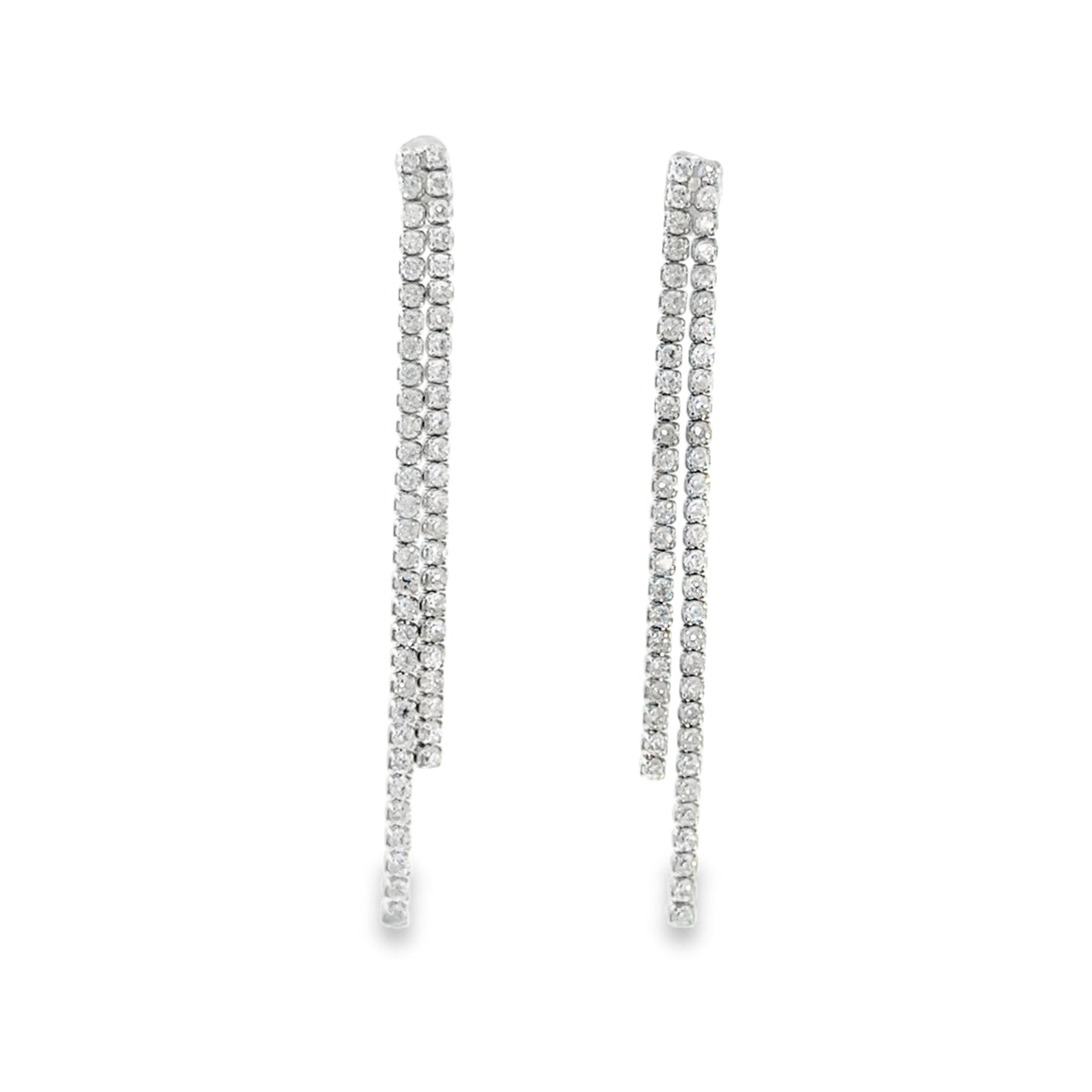 Sterling Silver CZ Double Line Drop Earrings