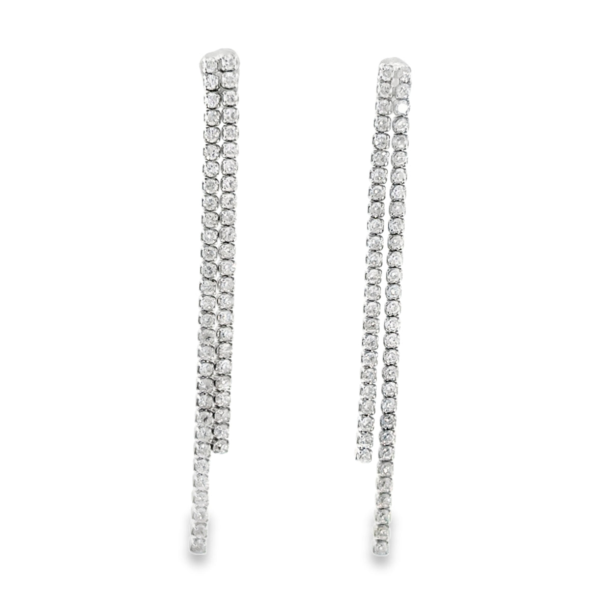 Sterling Silver CZ Double Line Drop Earrings
