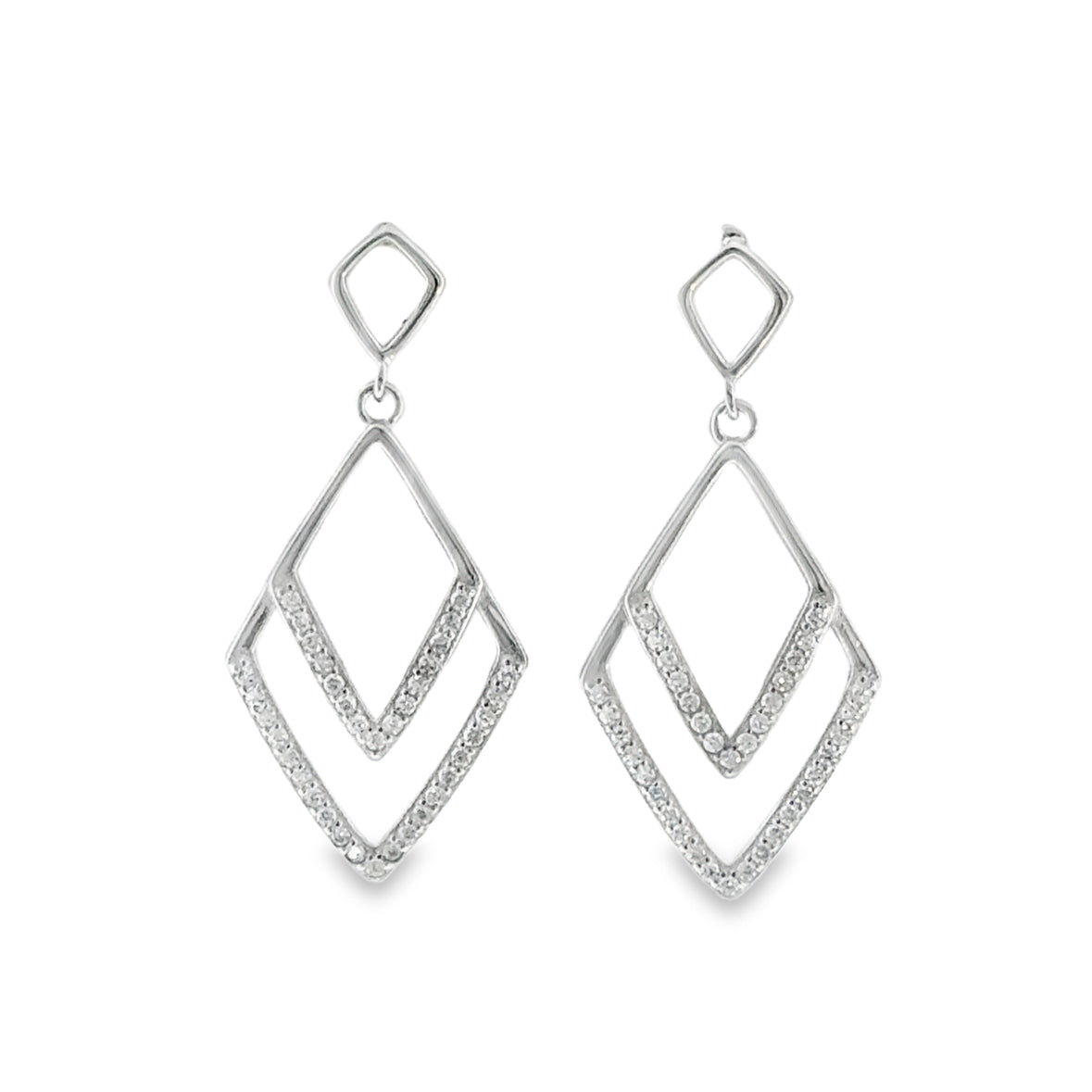 Sterling Silver CZ Double V Drop Earrings