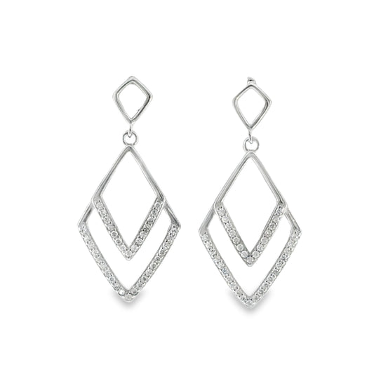 Sterling Silver CZ Double V Drop Earrings